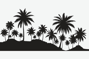 Set silhouettes of palm tree, coconut tree. Nature, environment concept. Vector illustration.