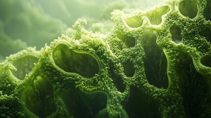 Fototapeta premium Closeup of a Porous Green Organic Texture with Irregular Holes