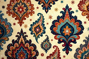 Naklejka premium Abstract paisley damask pattern in muted earth tones , fabric, contemporary, soft