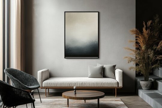  ISO A paper size frame mockup on living room wall in modern interior design