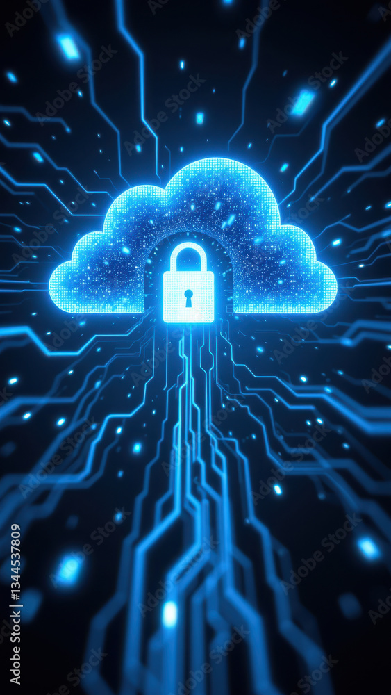 Aufkleber a digital illustration of a cloud with a lock symbolizing cybersecurity and data protection.