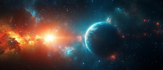 Obraz premium A colorful space scene with a planet in the middle
