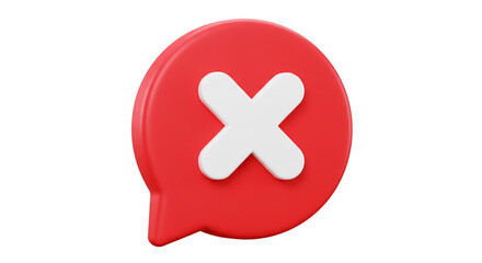 Obraz premium A bold red speech bubble decisively displays a prominent white X, symbolizing rejection or cancellation in a clean, three-dimensional style.