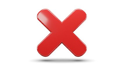 Obraz premium A bold red X symbolizes rejection, a definitive end, or a crucial decision against a clean white background with a subtle drop shadow.