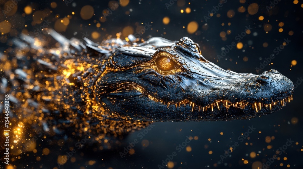 Poster an abstract artistic representation of a textured alligator head image