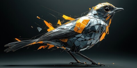 A stylized artistic representation of a bird on a dark background