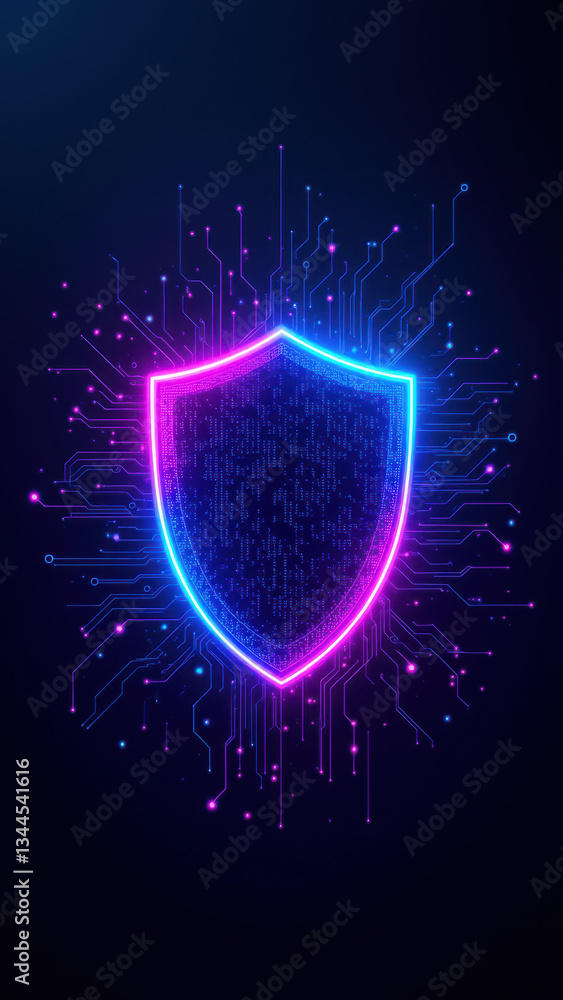 Aufkleber cybersecurity digital artwork with shield and kubernetes theme.
