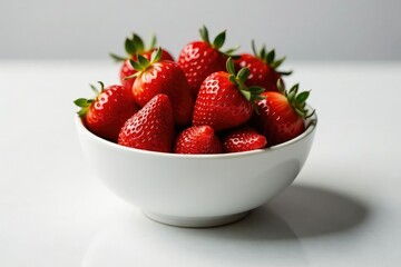 Bowl of fresh strawberries, vibrant red, juicy, nature, delicious, white