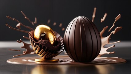 Fototapeta premium A chocolate egg with a gold egg inside of it.