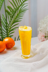 Fruity drinks on a fresh background