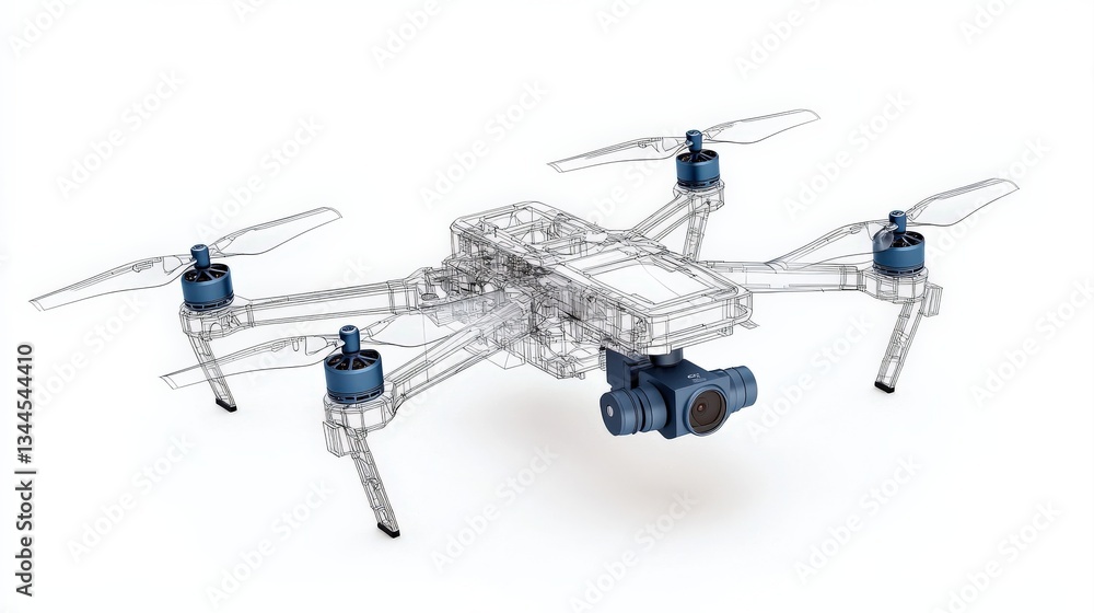 Poster A detailed graphic representation of a drone showcasing its components and structure, emphasizing its design and technology.