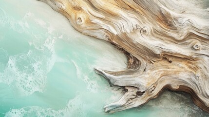 Driftwood on Teal Aqua Resin Background Organic Texture and Beach Art