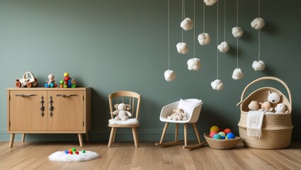 Cozy Nursery with Wooden Furniture and Fluffy Decor