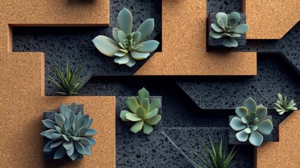 Geometric Succulent Arrangement in Brown and Gray