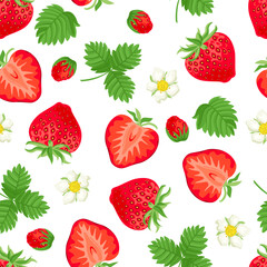 Strawberry seamless pattern. Food background. Vector cartoon flat illustration.