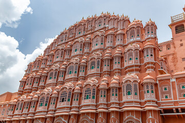 The Hawa Mahal, also known as the Palace of Winds, in Jaipur, India, features an intricate and...