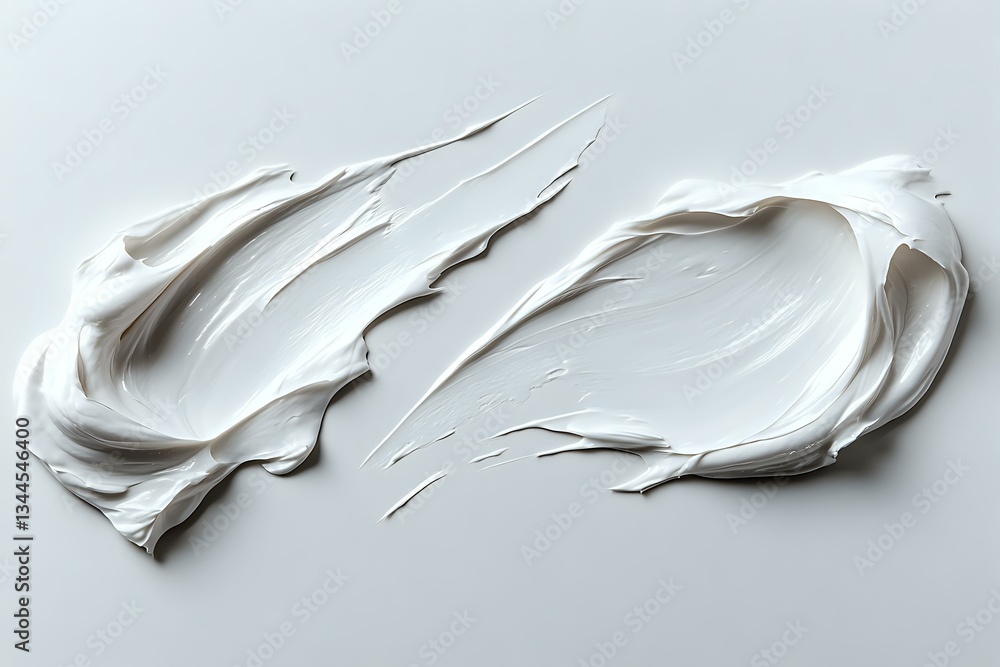 Poster white creamy paint strokes with dynamic texture and flowing movement on light background, showing th