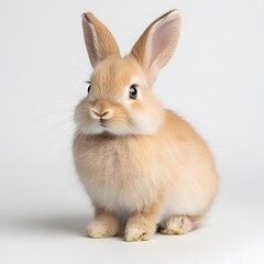 Obraz premium Cute bunny sitting studio, alert, white background, pet, Easter