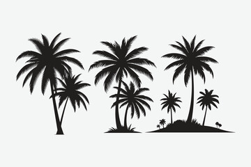 Set silhouettes of palm tree, coconut tree. Nature, environment concept. Vector illustration.