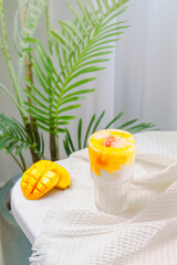 Fruit sundae on a simple background