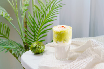 Fruit sundae on a simple background