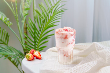 Fruit sundae on a simple background