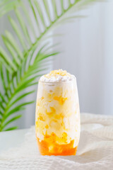 Fruit sundae on a simple background