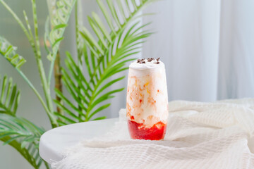 Fruit sundae on a simple background