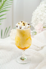 Fruit sundae on a simple background
