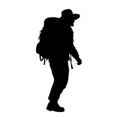 Silhouette of a backpacker walking with a large rucksack. Suitable for travel designs, adventure logos, hiking illustrations, and outdoor lifestyle graphics