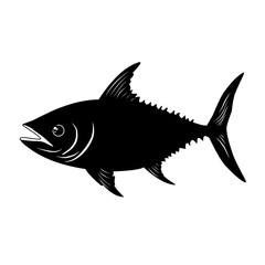 Silhouette of a tuna fish with sharp fins and streamlined body. Suitable for fishing logos, seafood branding, and marine-themed designs