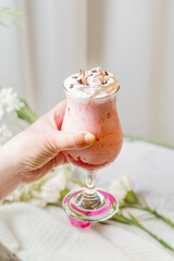 Fruit sundae on a simple background