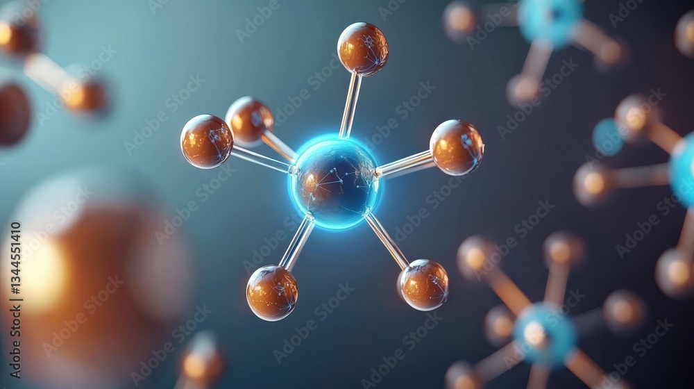 Poster a vivid illustration of molecules showcasing atomic structures with vibrant colors, highlighting the