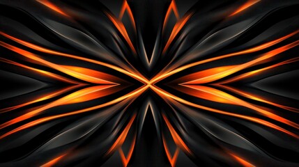 Abstract symmetrical orange and black glowing lines pattern.
