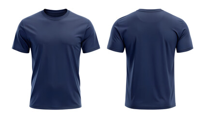 blank blue t- shirt template from two sides isolated on transparent white background, clipping path
