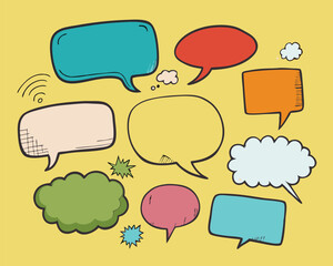 Hand Drawn Speech Bubbles. Colorful Comic Book Design Elements