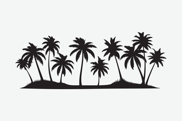 Set silhouettes of palm tree, coconut tree. Nature, environment concept. Vector illustration.