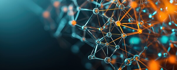 Abstract digital network design featuring interconnected nodes and vibrant colors, symbolizing technology and communication.