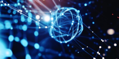 Obraz premium Quantum network visualization background, glowing quantum connections representing quantum computing