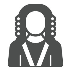 Obraz premium Judge man in gown and wig solid icon, jurisprudence concept. Vector graphics. Court president sign on white background, glyph style icon for mobile or web design.