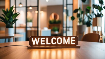 Modern Welcome Sign in Cozy Office Space