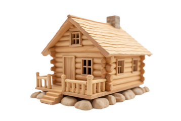 Wooden Log Cabin Model House with Porch and Chimney
