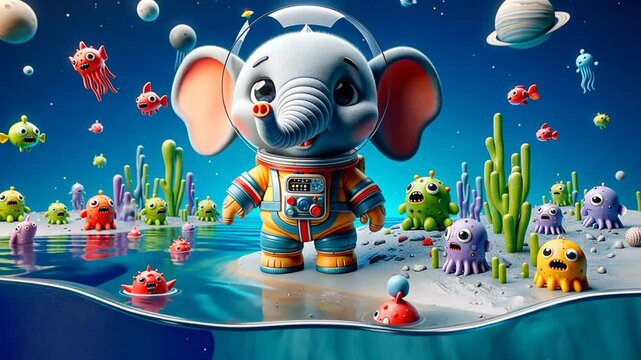 Niedlicher blauer Elefant in einer Unterwasserwelt