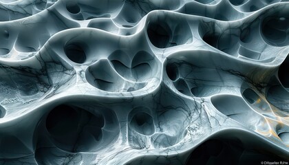 A very abstract image of a rocky surface with many holes and crevices