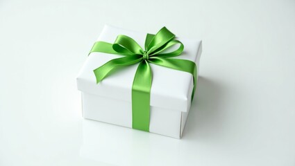 Obraz premium Elegant snowwhite gift box with green satin bow