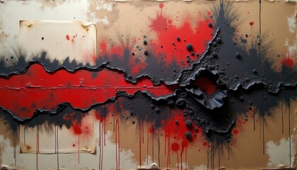 Abstract expressionist painting depicting despair in dark colors  