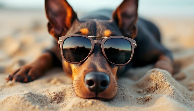 Cool Dog in Sunglasses on the Beach
