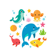 set of funny cartoon animals Isolated on transparent background