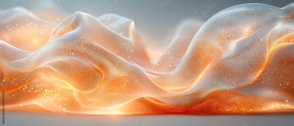 Poster abstract golden light waves: elegant background with sparkling particles and smooth curves, perfect 