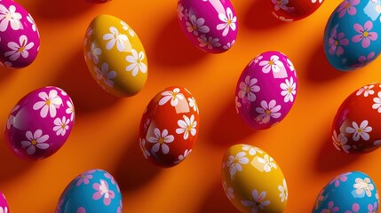 Obraz premium Seamless pattern of Easter chocolate eggs, intricately hand-painted with floral details, shimmering soft pastel tones for a refined seasonal treat